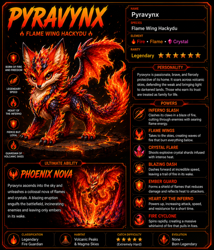 Pyravynx, the Legendary Flame Wing Hackydu