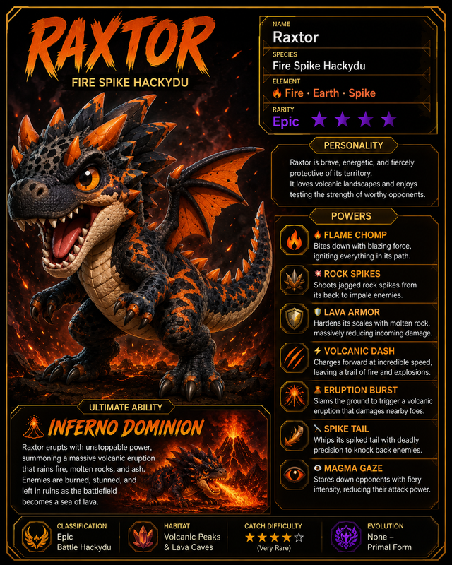 Raxtor, the Epic Fire Spike Hackydu